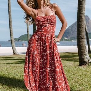 Floral Ruched Lace-up Slip Dress